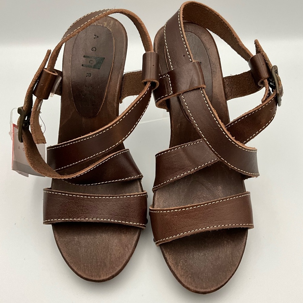 Agora Sandals Size 4 (35) Brown Leather Cross-Strap Sandals